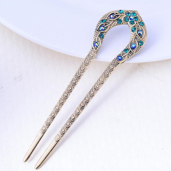 Hanfu Hairpin Daily Wear Strass Decor Step Shake U-formad hårnål Blue