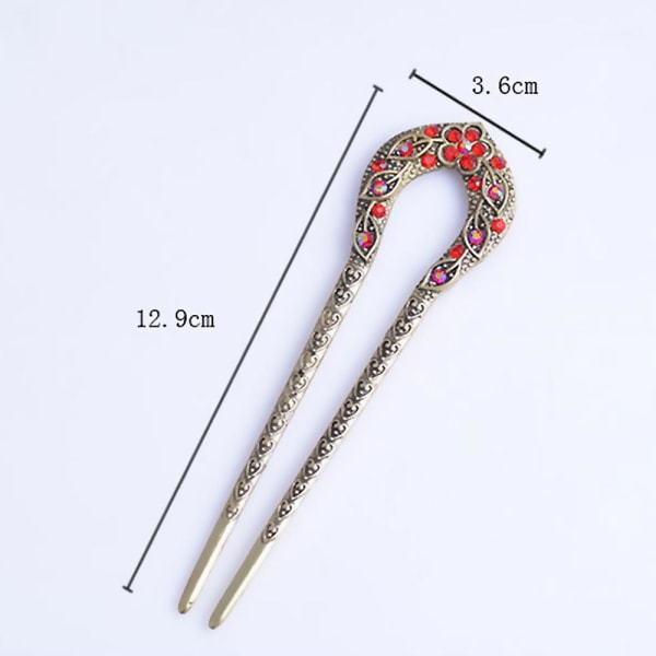 Hanfu Hairpin Daily Wear Rhinestones Decor Step Shake U-formet hårnål Red