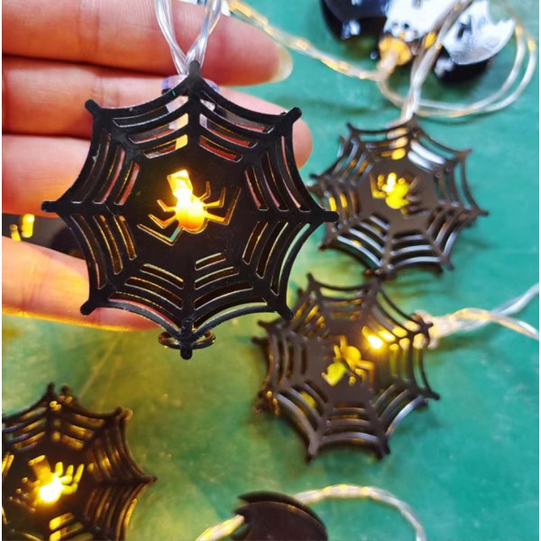 Smidesjärn hänglampa festlig LED Halloween-lykta (spindelnät + fladdermus (järnkonst) 3 meter 20 lampor [alltid på + blinkande]),