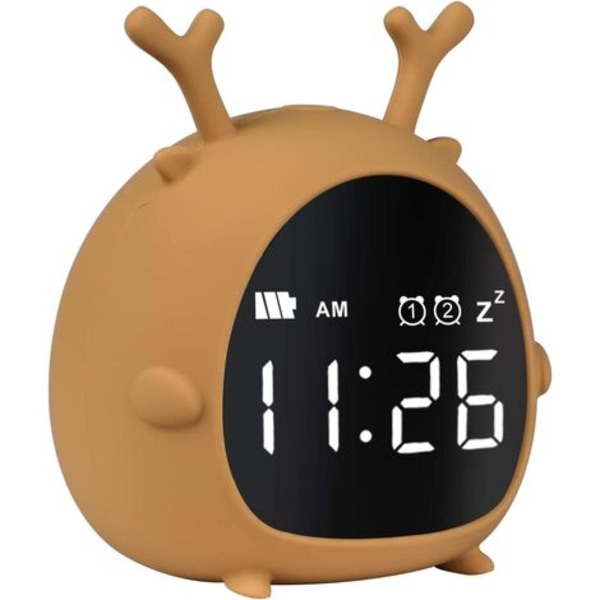ZKIAH Sødt digitalt børnevækkeur med Countdown Snooze 2 alarmer Display Stemmestyring genopladeligt ur