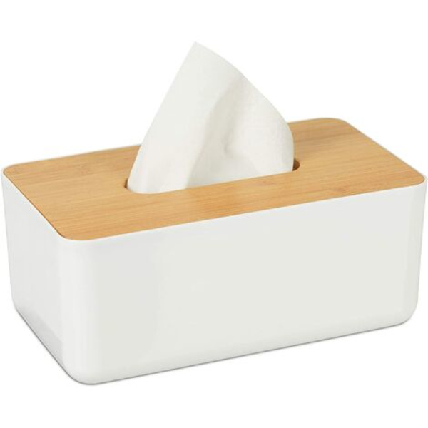 Tissue Box, Dispenser til badeværelsesservietter, Plast, Bambus, 21 x 11 x 9,5 cm, Natur, Hvid/Brun, One Size