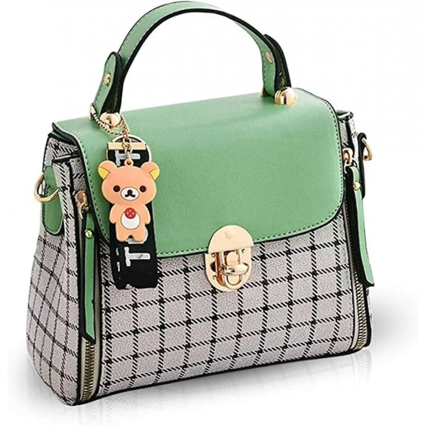Kvinder Håndtasker Sød Crossbody Taske Til Piger Gitter Skuldertasker Pu Læder Messenger Bag Top-håndtag Taske Med Klap Pink A916-812 Green