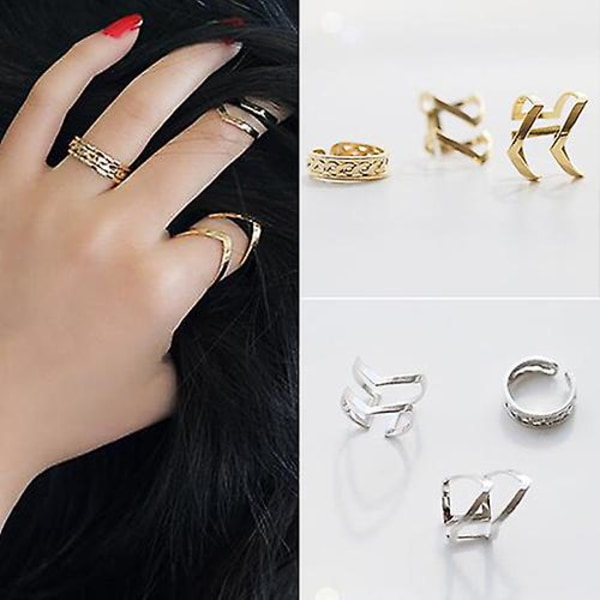 3 st/ set Mode kvinnors pil Hollow Midi Knuckle Open Finger Ring Band Present Silver
