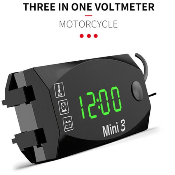 Elektronisk klocktermometer tre-i-ett LED elektronisk watch 12V stor skärm universal IP67 lämplig för alla 6-30V motorcyklar, bilar och shi