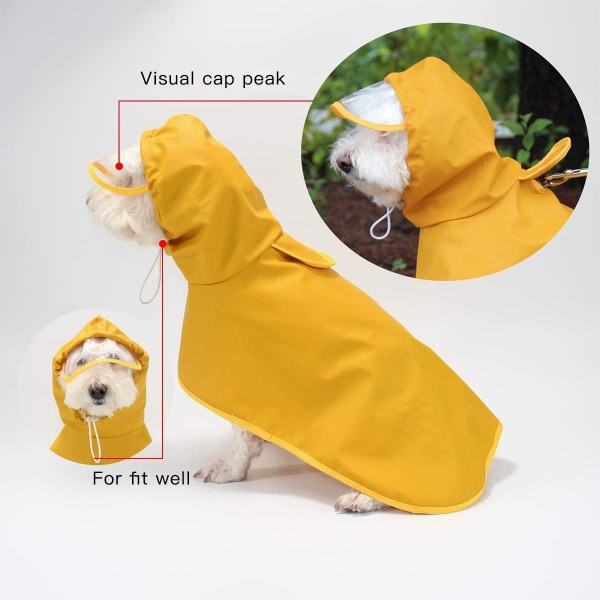 Kostume, vandtæt hunde-regnjakke med hætte og mavebeskyttelse til små og mellemstore hunde (3XL, gul)