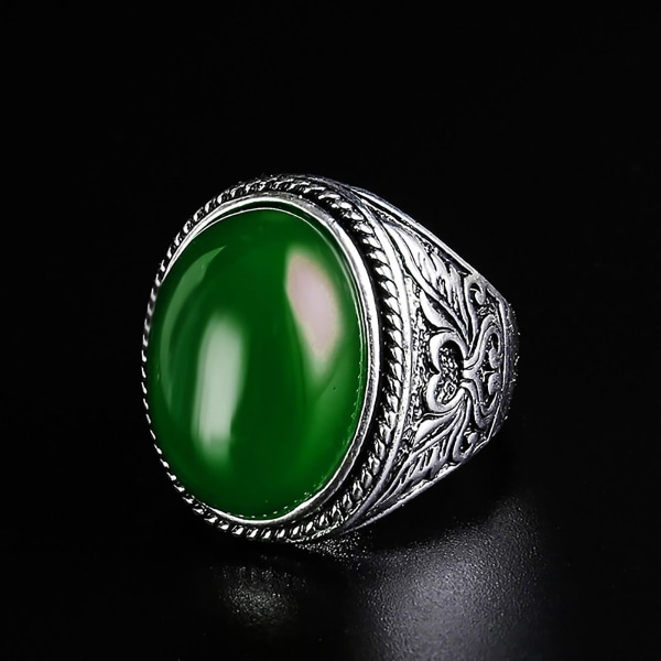 Mænd Vintage kunstig perle Carving Band Finger Ring smykker Fest Banket Gave Green US 8