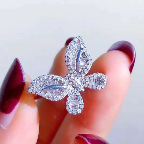 Vintage Kvinnor Cubic Zirconia Inlagd Butterfly Finger Ring Party Smycken Present US 8 KYRA0961