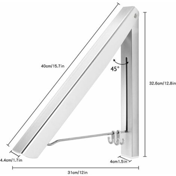 Sammenfoldelig vægmonteret tøjstativ, udtrækkelig vægophæng i aluminium, pladsbesparende krog til stuen, soveværelse