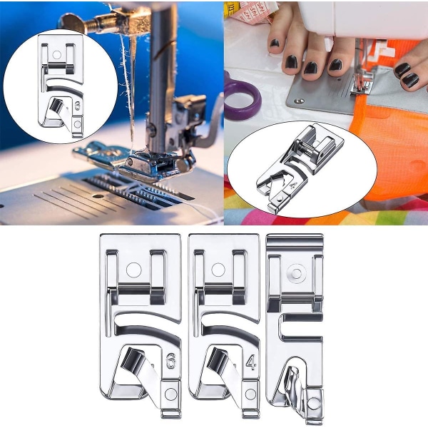 Pressarfot med smal rullfåll (3 mm, 4 mm och 6 mm) för de flesta Singer Brothers symaskiner med låg skaft Pressarfotssats