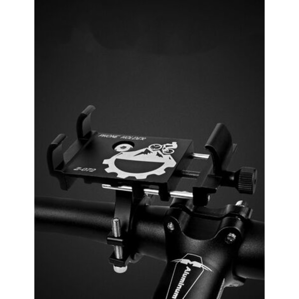 Cykeltelefonhållare i aluminiumlegering Elektrisk motorcykel Stötsäker avhämtning Fast navigationstelefonhållare (Black+Plastic Co