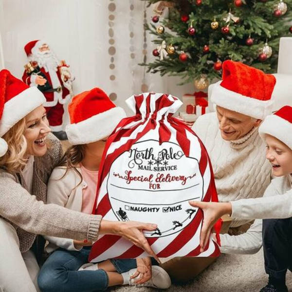 Styck julklappssäck, säckväv Stor canvassäck med dragsko, tomtesäck att fylla, julsäck för tomtegif