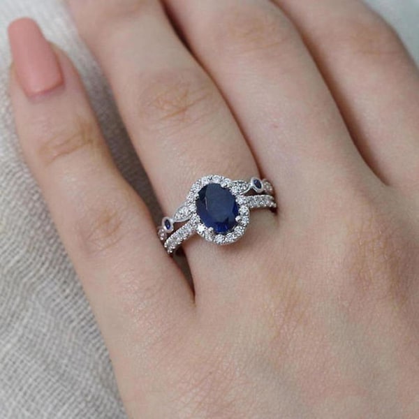 Naisten Faux Sapphire hopeoitu sormus morsian häät korut koristeena lahja US 6
