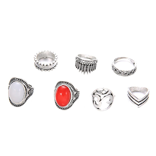 7 stk/sæt Boho Kvinder Oval Yoga Om Knuckle Midi Stacking Ring Retro Smykkegave
