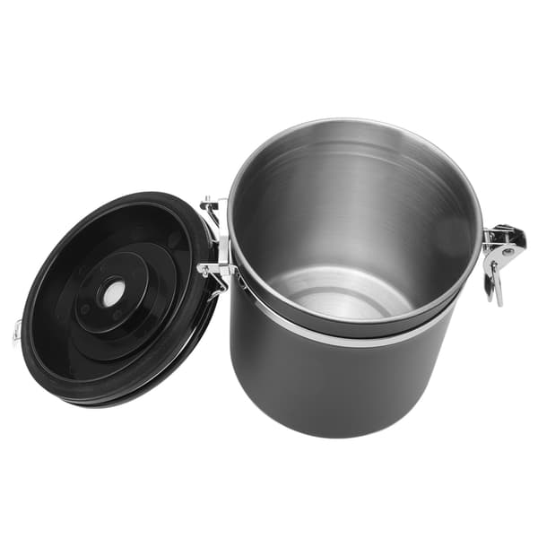 Lufttæt kaffebønnebeholder i rustfrit stål 1,5L sort med 30 ml scoop og datomarkør