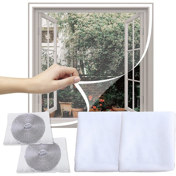 Myggnät för fönster, 2 stycken Myggnätsfönster Mesh insektsnät med självhäftande remsor, Fly Bug Mesh skärmskydd (1,3x1,5m)