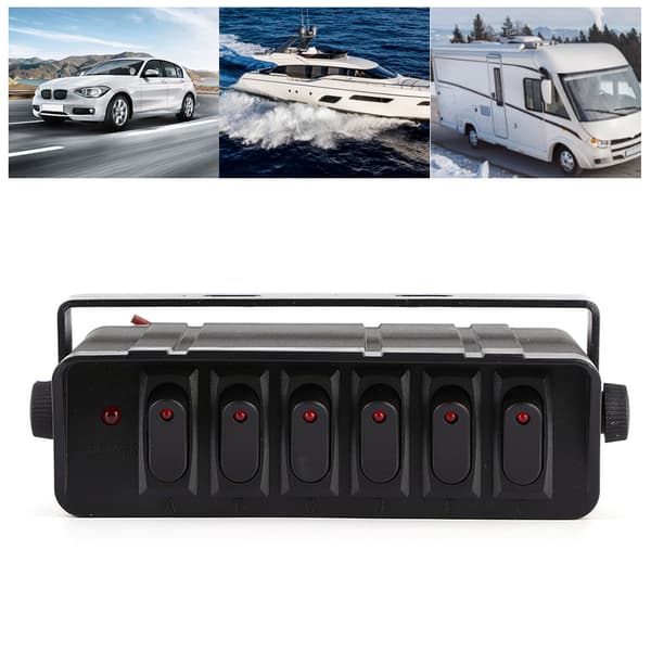 6-vejs vippekontaktpanel 3P rødt lys universal 12-24V bil RV marinebåd
