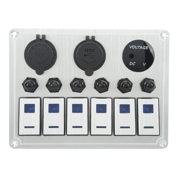 6-gang On/Off Vippekontaktpanel Vandtæt Toggle Switch Panel med 2 Blå LED til Bil RV UTV