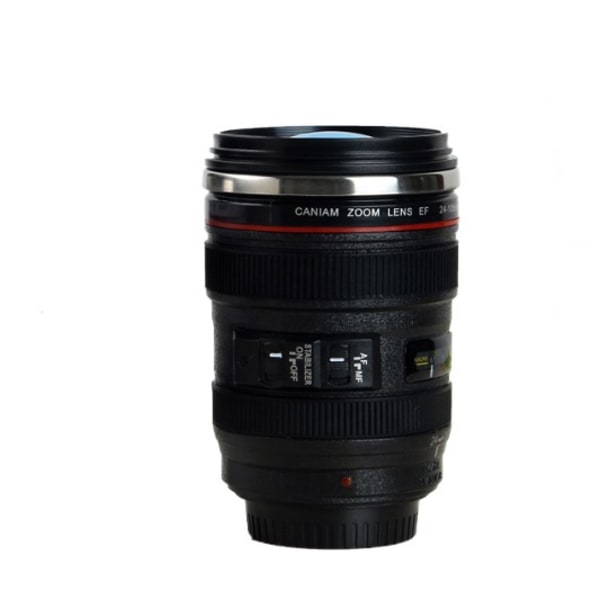 Creative Camera Lens Cup Vandkrus Sort rustfrit stål kaffekrus (sort 400 ml)
