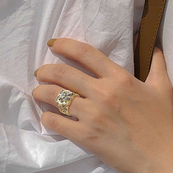 Män Ring Box Form med lock Smycken Geometrisk Flip Flop Finger Ring Födelsedagspresenter Golden US 9