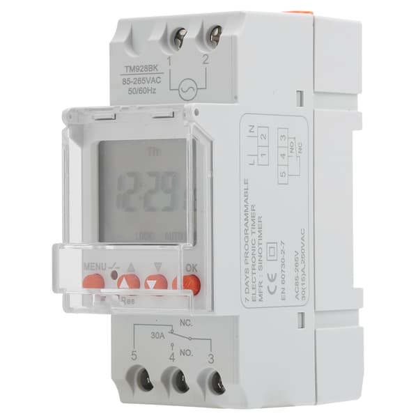 Tidsbryter 24 Timer Digital Analog Programmerbar LCD Bakgrunnsbelysning Din Skinne TM928BK 85‑265V 30A