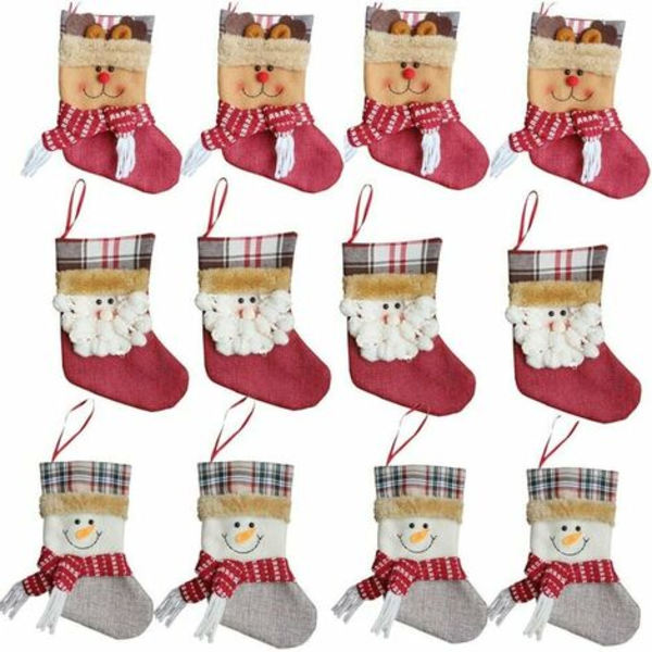 Jul 3D dekorativa strumpor Godis presentpåse, jultomten Snögubbe Ren Presentkortshållare Silver 12 delar Mini Ch