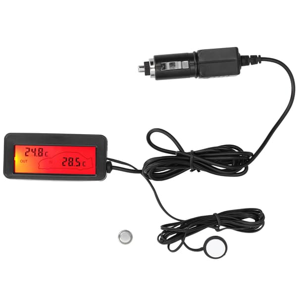 Mini Elektronisk Termometer LCD-Skjerm DC12V Bil Innendørs Utendørs Rød