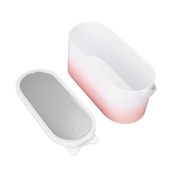 Rosa Gradient Bærbar Foldbar Roterende LED Lys Makeup Opbevaringsboks med Spejl Stor Kapacitet