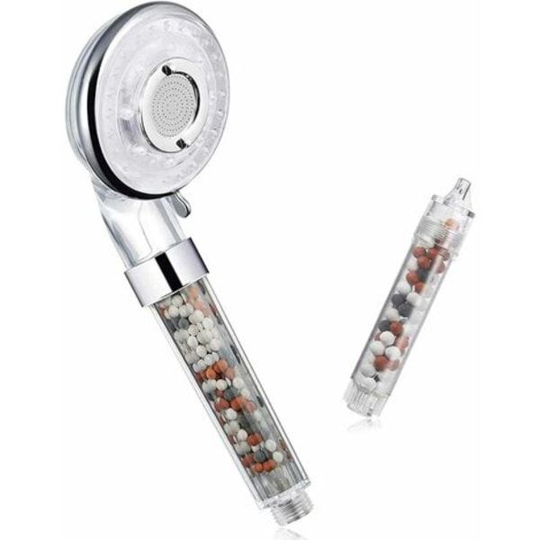 Brusehoved, negativ ion og dobbelt filter klor anti-kalk brusehoved, med filtreringssystem og 3 brusemod.