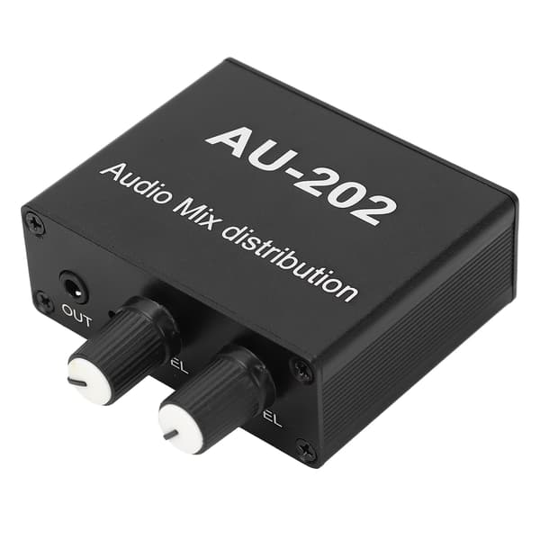 Stereo Mixer Audio Distributor 2 Input 2 Output 3.5mm Jack Plug and Play Aluminiumlegering