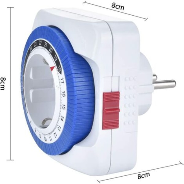 Mekanisk timer med 96 koblingssegmenter, 24-timers plug-in timer, børnesikring, stikkontakt, timer, 3680W knap