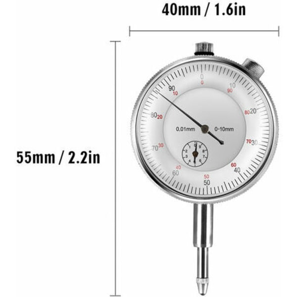 Metallinen pyöreä kellotaulu ja mini joustava magneettinen alustapidike työkalusarja - tarkkuus 0,01 mm, alue 0-10 mm