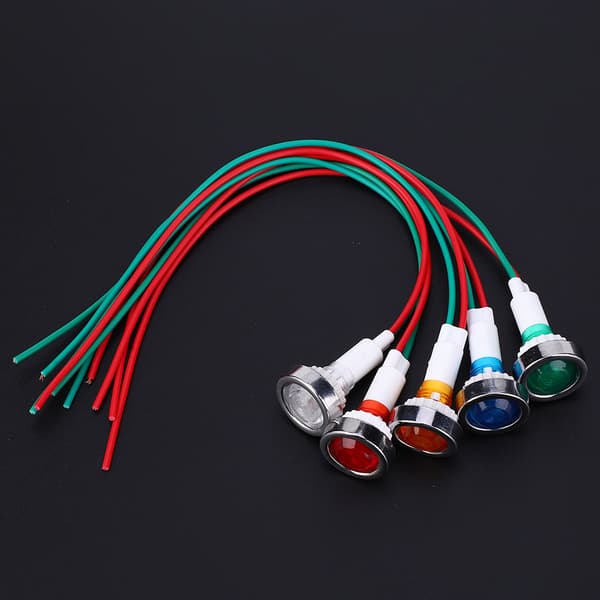 LED Pilotlampe Strømindikatorlys 15 stk 12V DC 10mm med ledningskabel