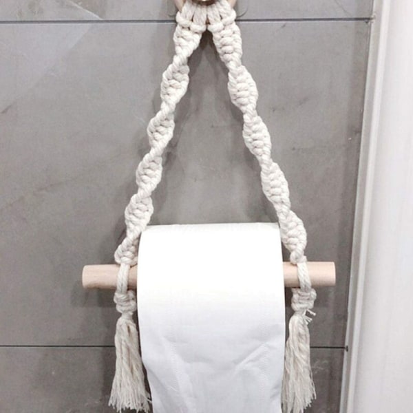 Toalettpappershållare, vävd Macrame Toalettrullehållare för toalett badrum, handgjorda badrumshängande portar (krokfria)