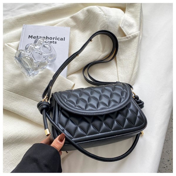 Textur Liten fyrkantig väska, diagonal broderitråd för damer, romb, matchande väska för kvinnor Kedjeväska (svart)