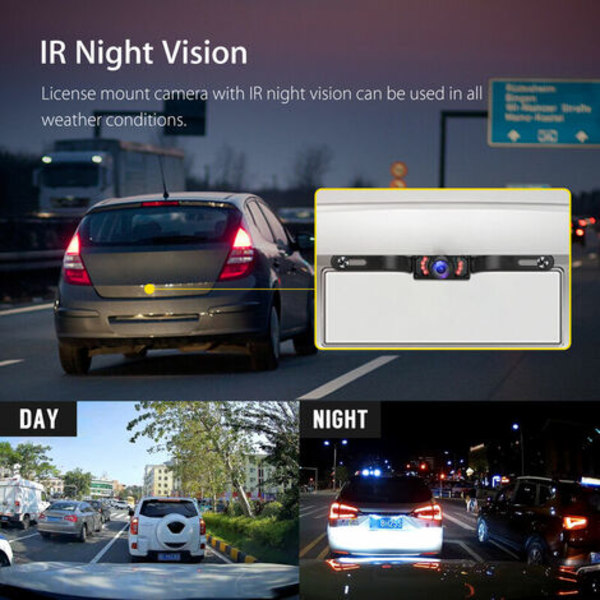 Bakkamera og skærmsæt Vandtæt 4.3-skærm 7 LED-nummerplade Backup-kamera Parkeringssystem IR Night Vision