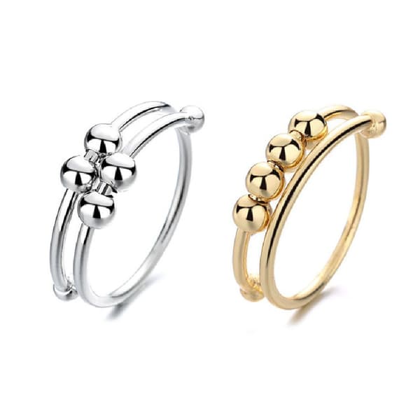 2 stk. Fidget Ring Guld Sølv Legering Angstlindring Afslappende Sind Åben Perle Ringe Kvinder Finger Tilbehør