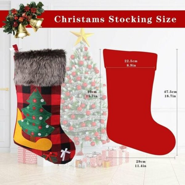 Pakkaa joulusukat - suuret 18" joulusukat Joulukuuseornamentti joulupukin, lumiukon, poron kanssa - Gift St