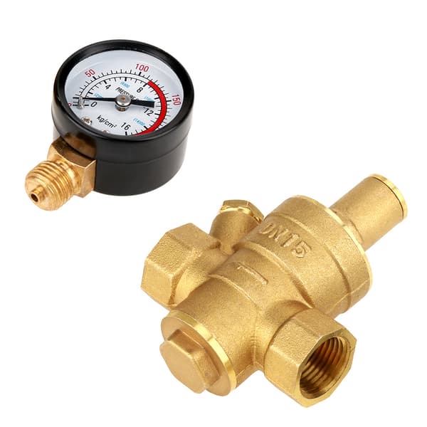 Messing Vandtryksregulator med Måler Justerbar Reducer DN15