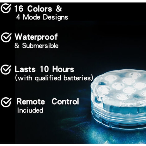 Dykning LED poollys, farveskiftende dekorative lys, velegnet til akvariebade, vaser, pools, damme, (24 Button Re)
