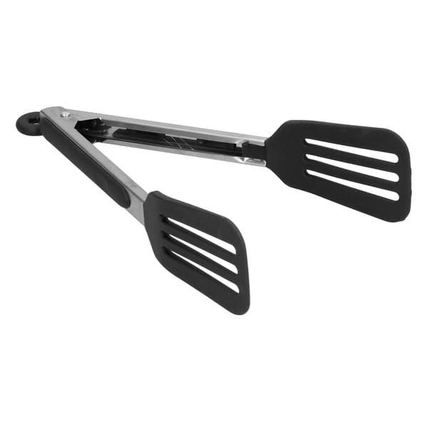Sammenklappelig Stegtang i Rustfrit Stål med Silikone til Grill Køkken 30 cm Sort