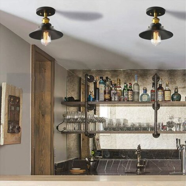 Retro loftslampe med metalskærm, bondegårdsloftslampe til entre loft køkkenbar med LED-pærer (type A)