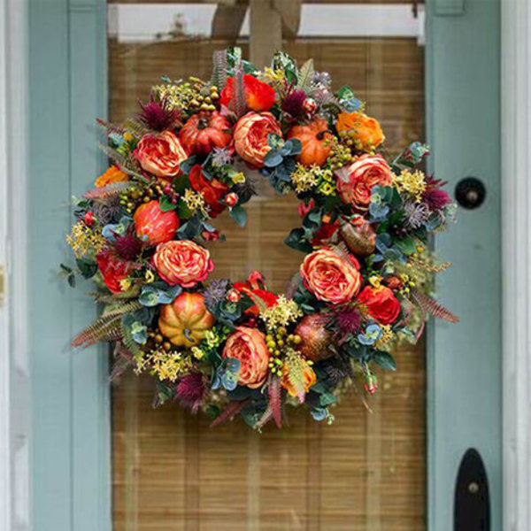 45 cm efterårshøstkranse, ArtificiCatherines blomsterkranse til hoveddør, væg, fest, jul, bondegårdsdekoration