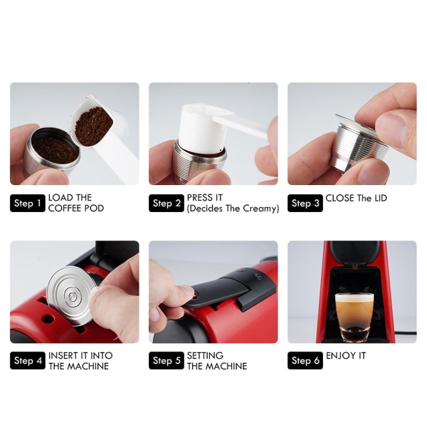 1 sæt kaffekapselkop Rustfrit rustfrit stål genopfyldeligt filter kaffekapselkrus til Nespreso kaffemaskine