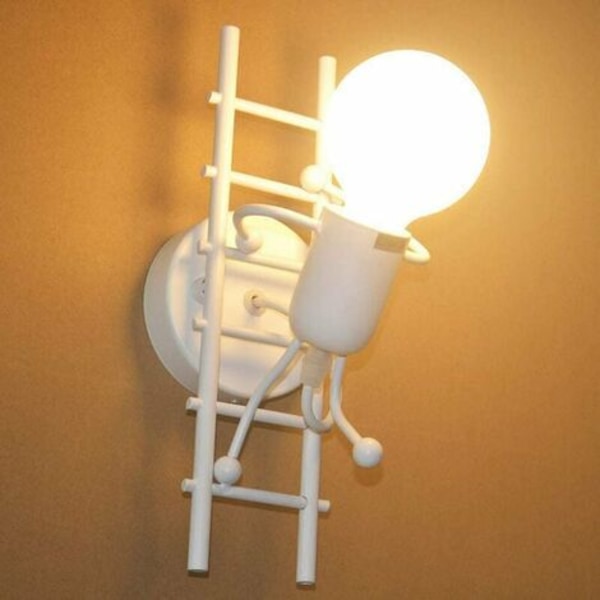 Creative metalliseinävalaisin sisätiloihin, sarjakuva sänkylamppu, E27 LED-seinävalaisin olohuoneeseen lastenhuoneeseen (ryömivä, valkoinen)