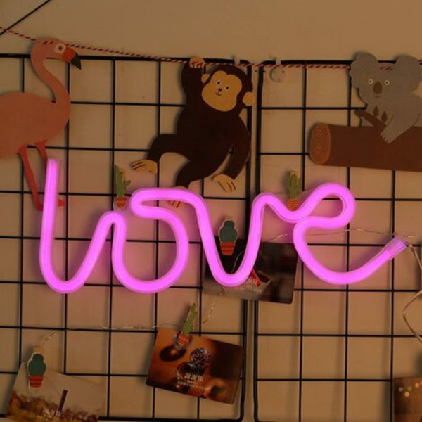 LED neonskilt, batteridrevet, USB, natlys til soveværelser, som vægdekoration eller til fester, ferier, bryllupper, valentinsdag