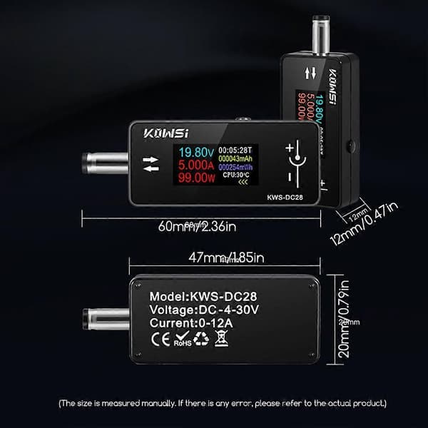 DC-testare 4-30V 0-12A LCD-display Spännings- och strömtestare för mätning av spänning och ström Black