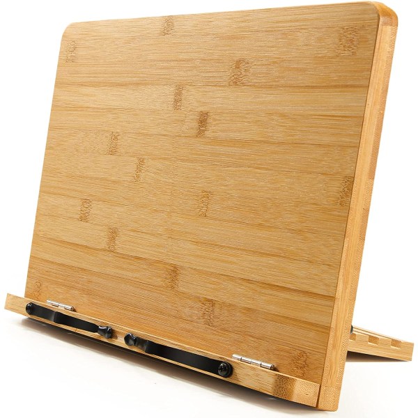 Bambu bokhylla, stort receptställ läsställ, 5 höjdjusterbara hopfällbara kökshyllor i trä, för läroböcker