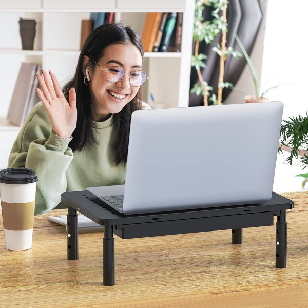 Monitor Stand Riser Justerbar Laptop Stand Riser 3 Højdejusterbare kontorartikler (sort)