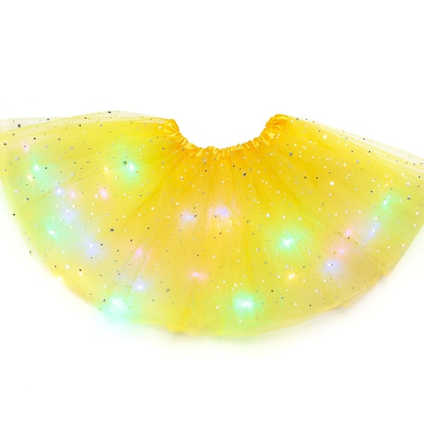 Led Glödande Ljus Blomma Prinsessan Tutu Kjolar Flickor Fairy Costume Light Up Kjol yellow