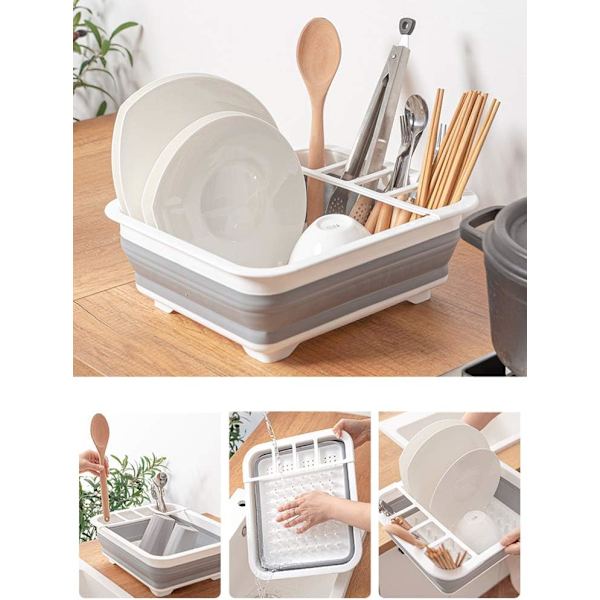 Hopfällbar Dish Drainer Bärbar Dish Drainer Bestick Organizer Kök Husvagn Husbil Förvaring